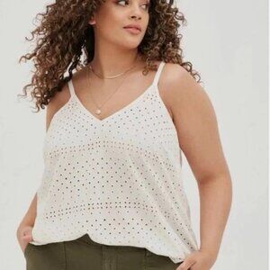 Torrid Eyelet Tank Top Womens Plus Sz 1 Cream Sleeveless Embroidered Eyelet
